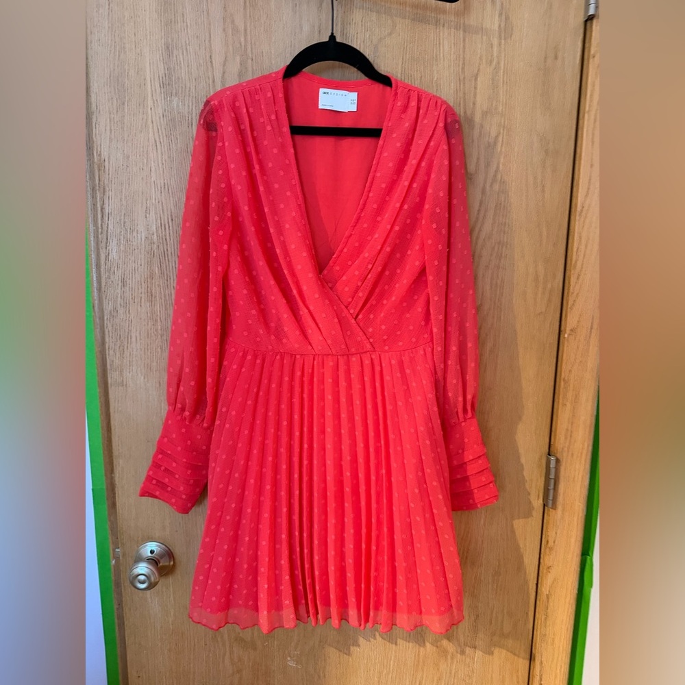 Coral Asos Polka Dot Long Sleeve Dress, size 6